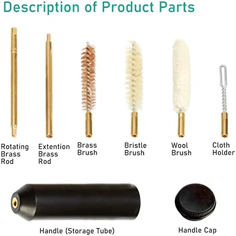 Pistol Gun Barrel Cleaning Kits for 9mm/.38/.357 Caliber, Pocket-Size Handgun Bore Brush,Pistols Care Bore Cleaning Rod Brush Set for Hunting and Shooting