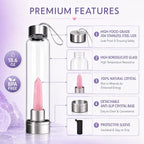 ChezMax Crystal Glass Water Bottle, Glass Water Bottles with Changeable Natural Crystal Center, Quartz Gemstone Water Bottle for Natural