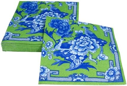 Caspari Green And Blue Plate Luncheon Napkins - 20 Per Package