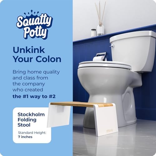 Squatty Potty Stockholm Folding Bamboo Toilet Stool 7" Collapsible, Brown and White, 1 Count