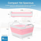 EZuraa 2.4 gal(9L) Pink Collapsible Dish Basin, Portable Sink or Dish Pan for Kitchen Sink with Drain Plug/Strainer, Space Saving Baby Bottle Wash Basin Collapsible Bucket, Beverage Tub for Camping