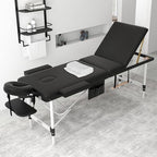 ABET Massage Table, 3 Fold Portable Professional Lash Tattoo Spa Bed, Height Adjustable 23.5" Wide Compact Facial Table with Detachable Oil Pocket Towel Rod Face Cradle Armrest, Aluminum Feet & Black