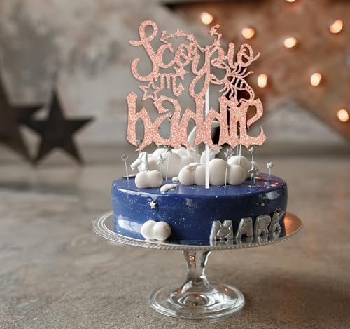 Scorpio Baddie Cake Topper, Big Scorpio Energy, 12 Constellation Zodiac Scorpio Theme Birthday Baby Shower Party Decorations Supplies Rose Gold Glitter