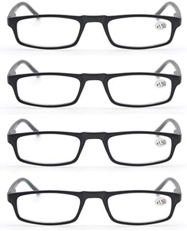 MODFANS Reading Glasses Black +3.0-4 Pairs Fashion Readers Narrow Frame Spring Hinge for Men Women