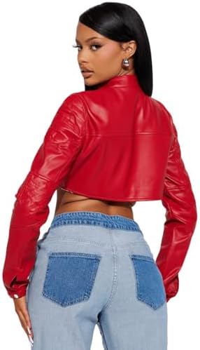 Women's Faux Leather Jacket Cropped Leather Jacket Women Bomber Motorcycle Jacket y2k Jacket
