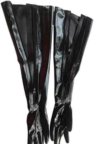 Black Latex Rubber Opera Long Zip Gloves Latex Long Gloves Zip,Black,Medium