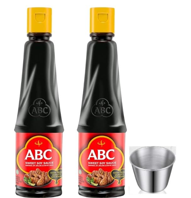 Sweet Soy Sauce Kecap Manis from ABC 20.9 fl Oz (Pack of 2) Plant-based Vegan Black Dark Soy + Mini Sauce Cup