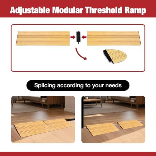Ruedamann 1" Rise Modular Threshold Ramp for Doorways, 2200 lbs Capacity, Warm Light Wood Grain Door Threshold Ramp, Aluminum Non-Slip Door Ramps for Wheelchair, Walker, Scooter, Pets, 2 Pcs