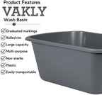 Vakly Wash Basin 7-Quart [2 Pack] – Rectangular Plastic Tub with Graduated Markings, Small Portable Soaking Basin for Face, Foot Bath, Laundry & Bedside Care