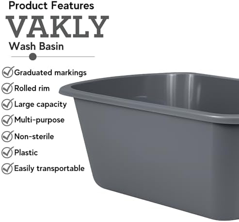 Vakly Wash Basin 7-Quart [2 Pack] – Rectangular Plastic Tub with Graduated Markings, Small Portable Soaking Basin for Face, Foot Bath, Laundry & Bedside Care