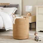 15Dx20H Inches Jute Woven Laundry Hamper Basket Wicker Rope Clothes Hamper Tall Rattan Blanket Basket in Living Room Bedroom 62L Large Capacity