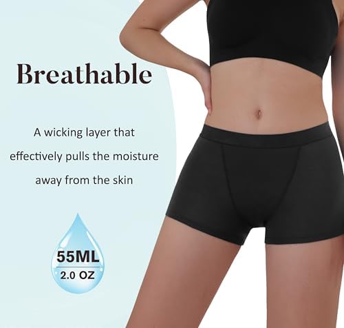 AIRCUTE Women Washable Urinary Incontinence Boxer Briefs Underwear Breathable Protective Boy Shorts for Leaks 2.0OZ 3 Pack