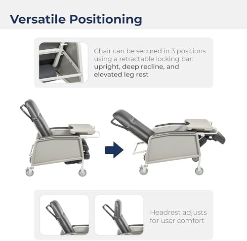 Drive Medical 3 Position Heavy Duty Bariatric Geri Chair Recliner, Reclining Clinical Chair with Armrests and Tray, Extra Wide Seat, Charcoal