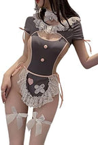 SNOMYRS Maid Outfit Anime Cosplay Costume Japanese Sweet Apron Fancy Kawaii Lace Up One Piece Lingerie Bodysuit