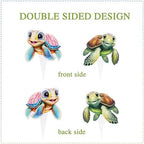 Ercadio 30 PCS Double Sided Turtles Cupcake Toppers for Happy Birthday Party Cake Sea Animals Baby Shower Party Picks for Sea Animals Theme Kids Birthday Party Cake Decoration