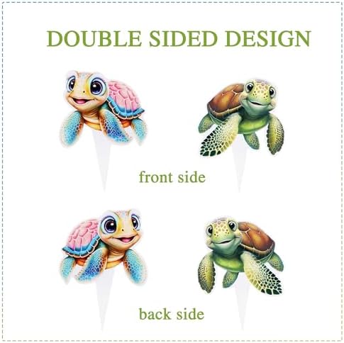 Ercadio 30 PCS Double Sided Turtles Cupcake Toppers for Happy Birthday Party Cake Sea Animals Baby Shower Party Picks for Sea Animals Theme Kids Birthday Party Cake Decoration