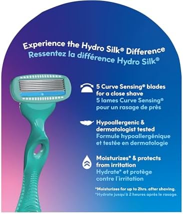 Schick Hydro Silk Ultra Sensitive Womens Razor Refills, 4ct | Razor Blades Refills, Womens Razors for Shaving, 5 Blade Razors for Women Sensitive Skin, Schick Hydro Silk Refill, 4ct