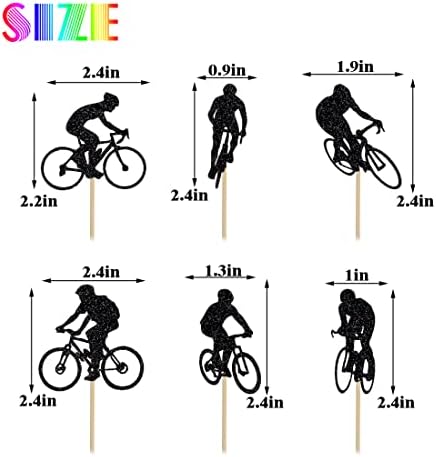 12 PCS Bicycle Cupcake Toppers Glitter bicycle Themed Cupcake Toppers sport Theme Birthday Party Cake Decorations Supplies