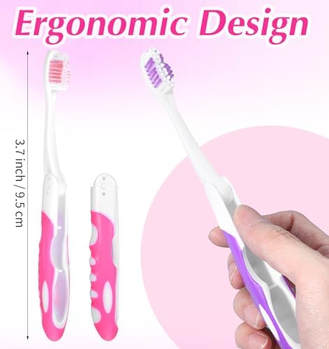 4 Pcs Travel Toothbrush, Foldable Toothbrush for Adults & Kids, Compact Folding Design with Soft Bristles, Portable for Camping, Hiking & On-the-Go (4 Colors)
