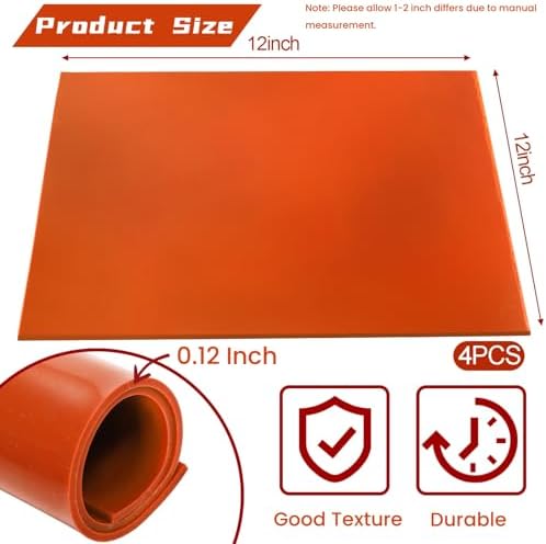 4 PCS Red Silicone Rubber Sheet, 12'' x 12'' x 1/8'' Flexible Heat Resistant Silicone Insulation Gasket, 60 A Smooth Finish High Temperature Silicone Rubber Sheeting for DIY Crafts Pads Seals