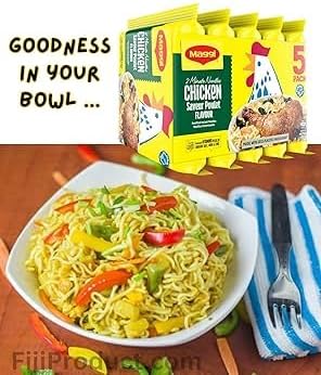Instant 2 Minute Maggi Noodles - Chicken Saveur Poulet Flavor with Seasonings (Case Pack of 12 x / 5 x 80g) To Boost The Goodness in Your Bowl ... So Delicious Meal in Minutes HALAL