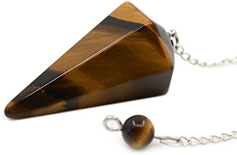 Justinstones Natural Golden Tiger Eye Gemstone Rock Crystal Hexagonal Pointed Reiki Chakra Pendant Pendulum