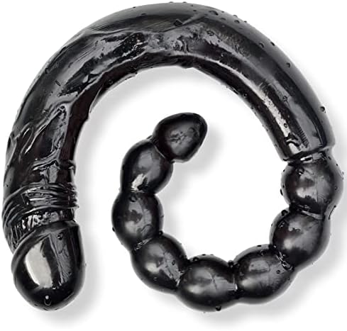 Double Ended Dildo 18.89 inch Cock Dong Anal Beads with Veins and Glans for Vagina Anal Stimulation Double Side Penis Massager Sex Toy for Lesbian Women Men Black TJIJP