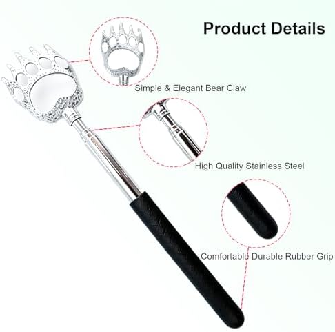 6 Pcs Back Scratcher Extendable,Metal Bear Claws Back Scratchers,Backscratche for Men, Women,Adults,Christmas Stocking Stuffers (Black)