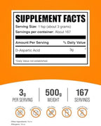 BulkSupplements.com D-Aspartic Acid Powder - D-Aspartic Acid Supplement for Men, Unflavored Amino Acid - Pure & Gluten Free, 3g per Serving, 500g (1.1 lbs) (Pack of 1)
