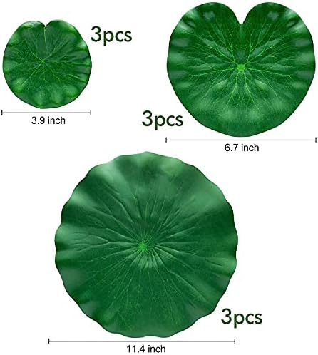 Artificial Lily Pads for Pond, 11in & 6in Artificial Flowers Floating Foam Lotus Flower with Fake Lily Pads, for Pool Garden Koi Fish Pond Aquarium Pool Wedding Decor, 14PCS
