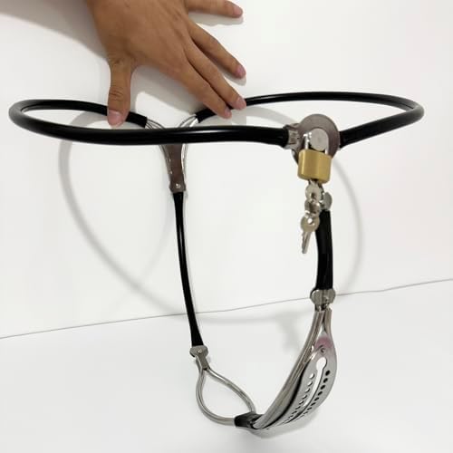 Female Stainless Steel Adjustable Chastity Belt Invisible Panties Device Lockable Underwear Bondage Briefs Bondage Devices BDSM Adult Sex Toys (Black, 100-120cm)