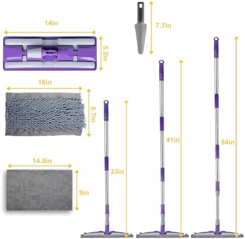 ITTAHO Microfiber Mops for Floor Cleaning ,Wet Dry Flat Mop with Stainless Steel Telescopic Handle,4 Reusable Mop Pads , Dust Mop for Hardwood Floors ,Home,Laminate,Tile,Hardwoods Cleaning (Purple)