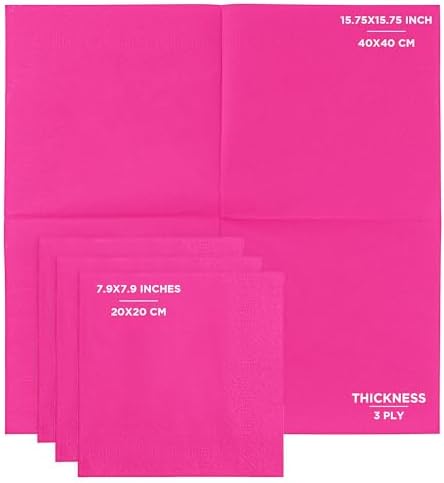 Fuchsia Dinner Napkins, 3-Ply, 125 Count – Premium Disposable Paper Napkins for Parties, Weddings, Restaurants, Bars & Events, European Made