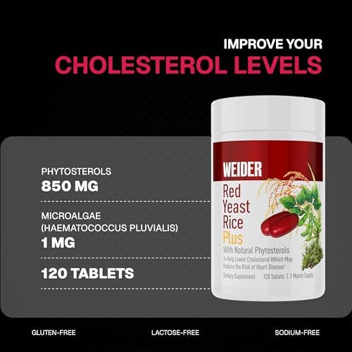 Weider Red Yeast Rice Plus - Botanical Dietary Supplement for Heart Health - Antioxidant Wellness Supplement - with Phytosterols & Microalgae - 120 Capsules