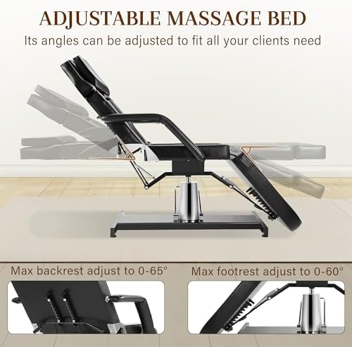 Facial Tattoo Chair for Client, Hydraulic Esthetician Lash Bed with Rolling Stool, 360° Swivel Adjustable Headrest Tattoo Artist Massage Table Beauty Salon Spa Equipment, Black