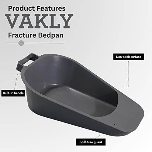 Vakly Fracture Bedpan – Portable Easy-Clean Plastic Bed Pan with Built-in Handle & Spill-Free Guard for Bed-Bound or Bedridden Patients, Home or Hospital Use