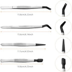 Ainiv 4pcs Tweezers with Rubber Tips, PVC Coated Tweezers Set, Rubber Straight/Flat/Long Curved Tips Non Marring Tweezers for Jewelry Crystals Bead, Crafts Making, Lab Stainless Steel Tweezer Tool