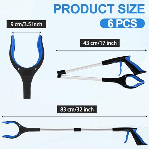 6 Pack 32 Inch Commercial Trash Grabber for Elderly Assist, Heavy Duty Lightweight Reacher with Ergonomic Handle & Non-Slip Grip, Multi-Use Outdoor Home Garden Cleanup Mobility Aid Tool