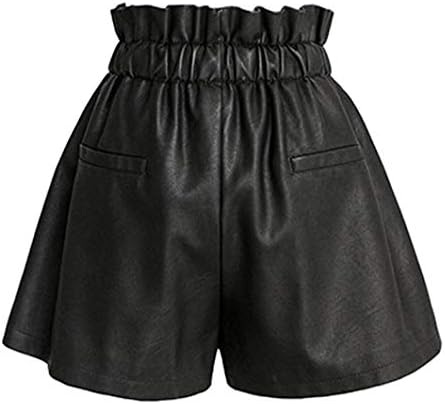 High Waisted Wide Leg Black Faux Leather Shorts for Women