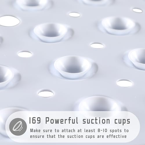 Yimobra Shower Stall Mat Non Slip, 21x21 Inch, Soft Square Bath Mat for Shower with Suction Cups and Drain Holes, Stall Floor Mats for Bathroom, Machine Washable, Bathroom Accessories, White