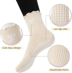 Jeyiour 4 Pairs Cute Pilates Grip Socks for Women, Ruffle Non Slip Crew Grippy Yoga Socks with Bow for Gym Ballet Barefoot