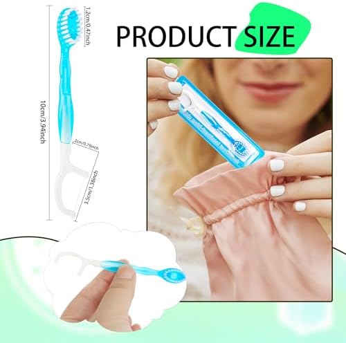 72 Pcs Individually Wrapped Mini Toothbrushes Bulk 5-in-1 Disposable Portable Toothbrushes with Mint Toothpaste Tongue Scraper Floss Pick for Home Travel Hotel Post-Meal Cleaning
