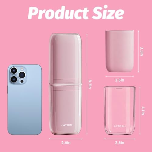 Toothbrush Cup Travel Case, Portable Toothbrush Travel Container Separates into 4 Cups, Tooth Brush Holders with Cover, Toothpaste Storage for Camping, Business Trip, School (Pink)