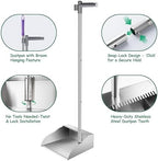 Metal Dust Pans with Long Handle,Heavy Duty Dust Pan with Handle,Upright Stand Up Dustpan with Dust Pan Teeth to Clean Hair for Home Kitchen Office Lobby Floor Garden