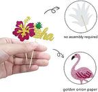24Pcs Tropical Cupcake Toppers, Luau Cake Topper Aloha Cupcake Picks Pineapple Flamingo Cupcake Decorations for Hawaiian Luau Theme Baby Shower Birthday Party Supplies (Aloha B)