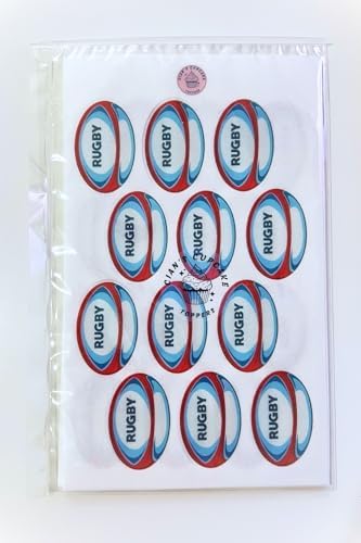 Rugby Edible Cupcake Toppers, Edible Football Cake Decorations, World Cup Rugby Party Decorations, Cake Balls for a Sport Party, Sports Cupcake Toppers, Theme 1, 5cm / 2 Inch PRECUT (Pack of 12)