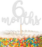 6 Months Cake Topper - Golden Glitter 1/2 Birthday Cake Decorations, Perfect for Baby Shower/Gender Reveal Party/Baby Party Photo Booth Props (Silver)