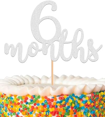 6 Months Cake Topper - Golden Glitter 1/2 Birthday Cake Decorations, Perfect for Baby Shower/Gender Reveal Party/Baby Party Photo Booth Props (Silver)
