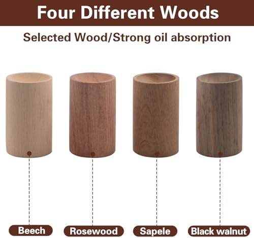 4 PCS Wood Essential Oil Diffusers, 4 Different Woods Small Cylinder Passive Diffuser for Home, Office, Bathroom, Bedroom, Car, Wardrobe, Yoga Hall and SPA (Wood Has No Fragrance)