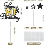 Happy 80th Birthday Cake Toppers, Black Gold Glitter Cake Decorations Set, 80th Birthday Decor for Men Women, Birthday Anniversary Party Decorations Supplies